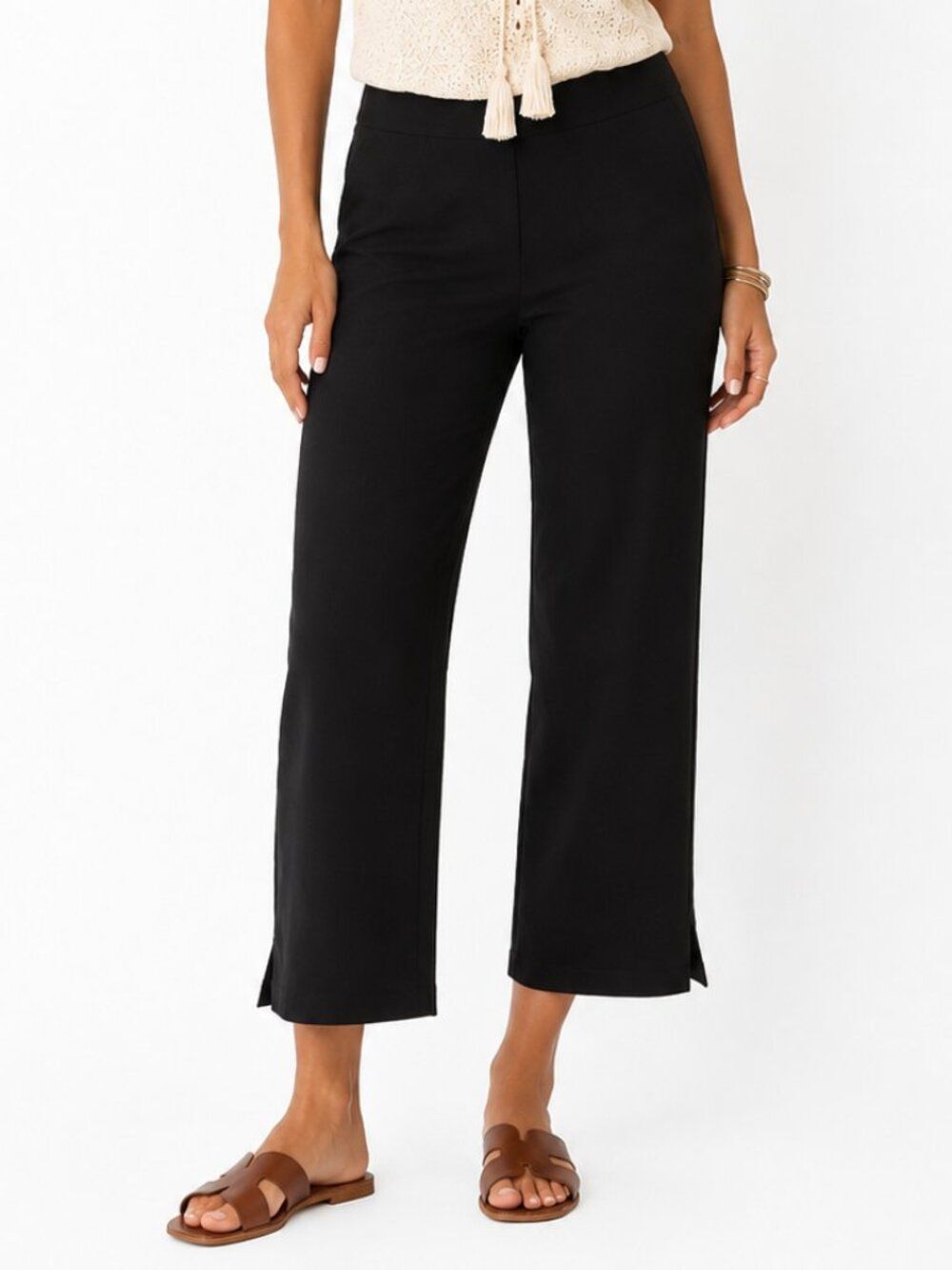 Quince Black Cropped Pull-On Pants Size Large Stretch Minimalist Office Career